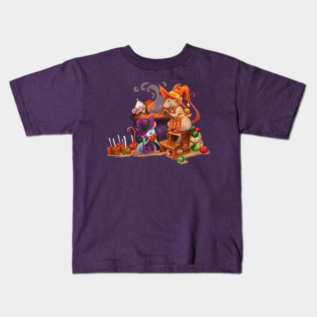 Caramel Apple Witches Kids T-Shirt by NicoleAles_Art